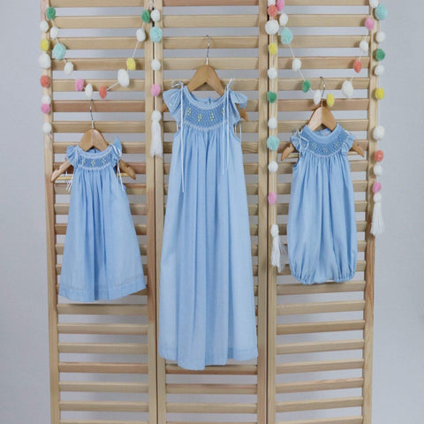 Pastel Blue Matching Sister Dresses, Flower Girl Dresses, Smocked dresses, Bishop Dress, Baby Dresses, Girl Dresses