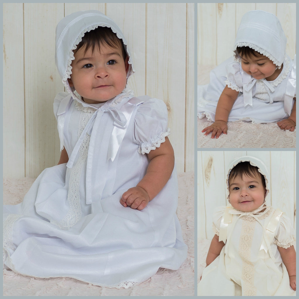 Christening Gown White - Ivory, Cotton Baptism Gown, Girls Baptism Dress, Dedication Dress,   Long Christening Gown,  Free Personalization