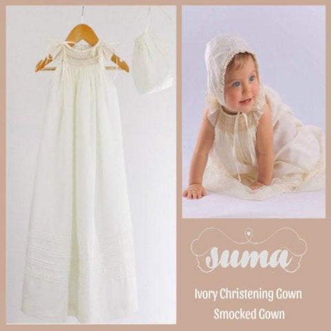 Long  Christening Gown Baby Girl,  Cotton Ivory or White , Long Baptism Gown,  Blessing Dress,  Hand Smocked  Free Personalization