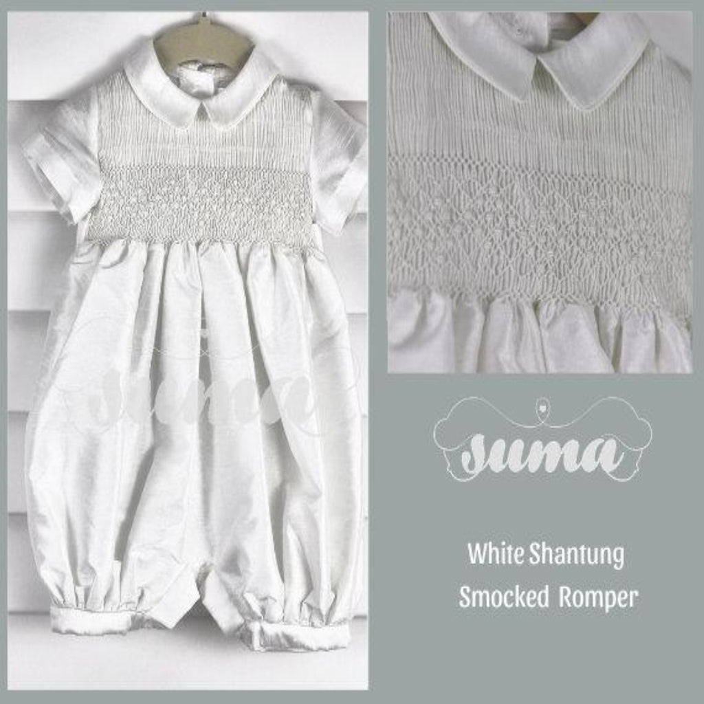 Baby Boys Outfit Romper | Boys white shantung Suit | white Christening & Blessing Outfit for Boys | Baby Boys Weeding Outfit