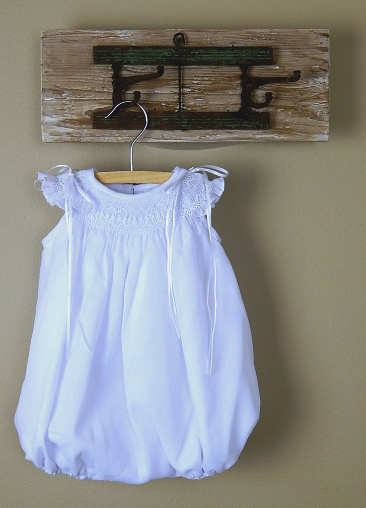Christening Bubble  Baptism Christening Romper Outfit White Cotton Fabric