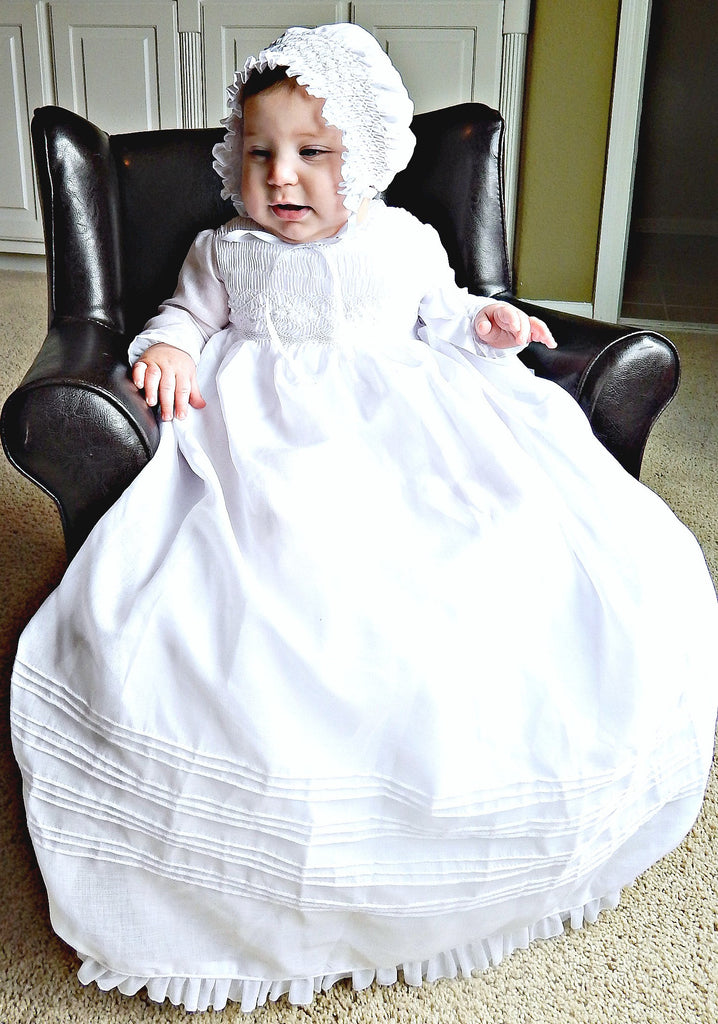 Baby Girl Christening Gown Long Sleeves,  Baptism Gown Handcrafted Heirloom Gown Hand Made  Personalized Long Sleeves