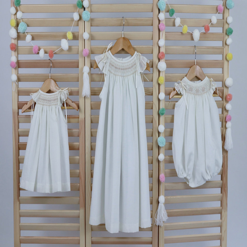 Pastel Ivory  Matching  Sisters Dress, Flower Girl Dress, Hand Made Smocked Dresses, Bishop Dress.