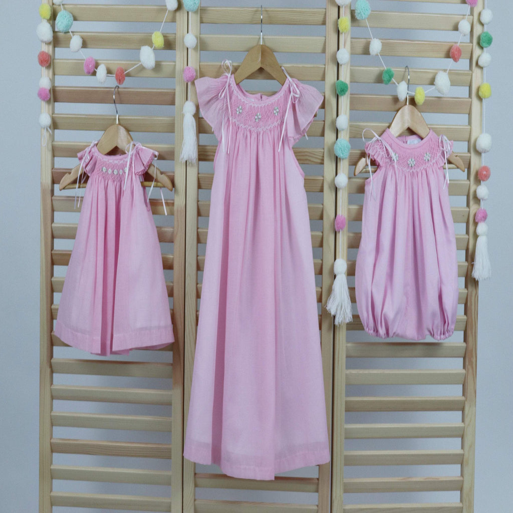 Pastel Pink Matching Sister Dresses, Bishop Dresses, Smocked dresses, Baby dresses, Girl Dresses,  Pink Smocked Dresses