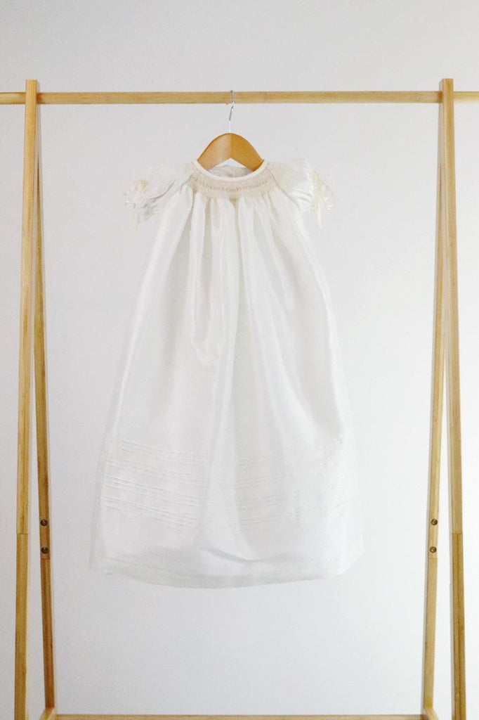 Long Ivory Christening Gown Girl  Shantung  Christening dress Blessing dress Baptism Gown Dedication Dress  Baby Gowns  Free Personalization
