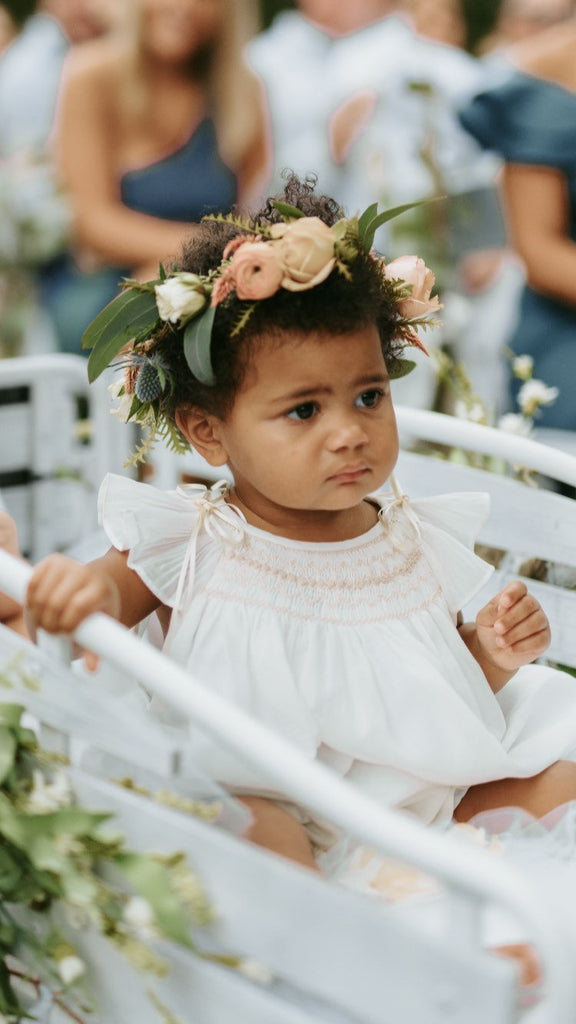 Ivory smocked best sale flower girl dress