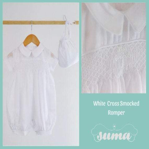 Boys Christening Outfit Romper | Boys White Baptism Suit | IWhite Christening & Blessing Outfit for Boys | Baby Boys Baptism  Smocked
