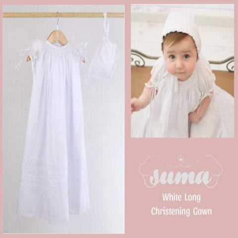 Long Christening Gown Girls, Baptism Gown,  White Cotton, Christening Dress , Blessing outfit,  Hand Smocked, Free Personalization