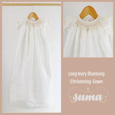 Long Ivory Christening Gown Girl  Shantung  Christening dress Blessing dress Baptism Gown Dedication Dress  Baby Gowns  Free Personalization