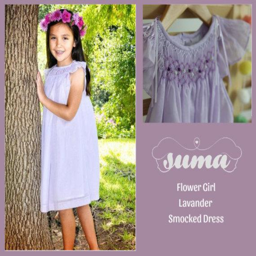 Flower Girl Dress Lavender Cotton Fabric Hand Smocked
