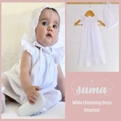 Baby Girl Christening Dress,  Baptism Dress with Bonnet, Blessing Dress,  Gown  White Cotton, Hand  Made, Free Personalization