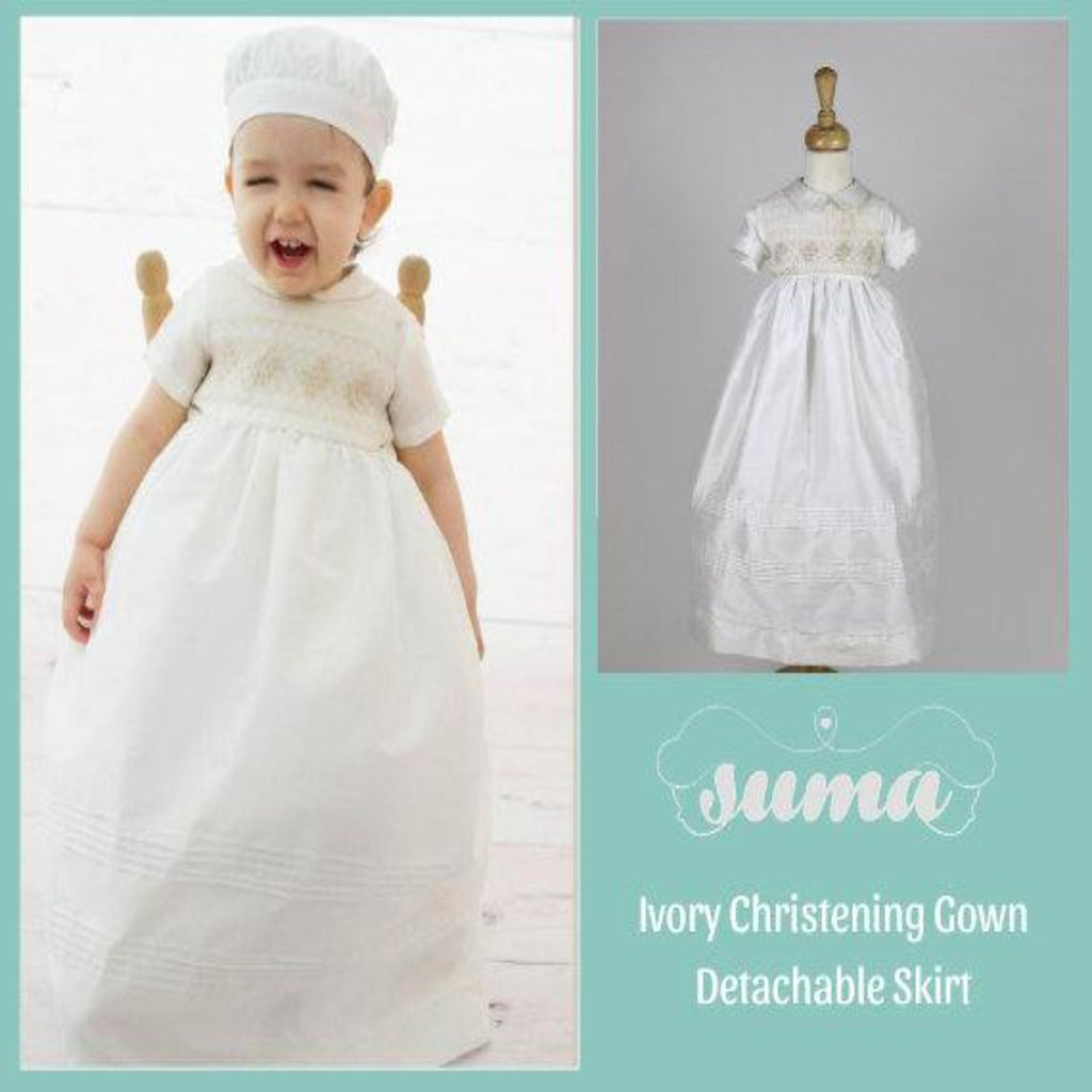 Baby Boy Christening Gown Romper with Detachable Skirt,  Ivory Shantung, Baptism Outfit,  Blessing Boy, Dedication Baby Boy Personalized