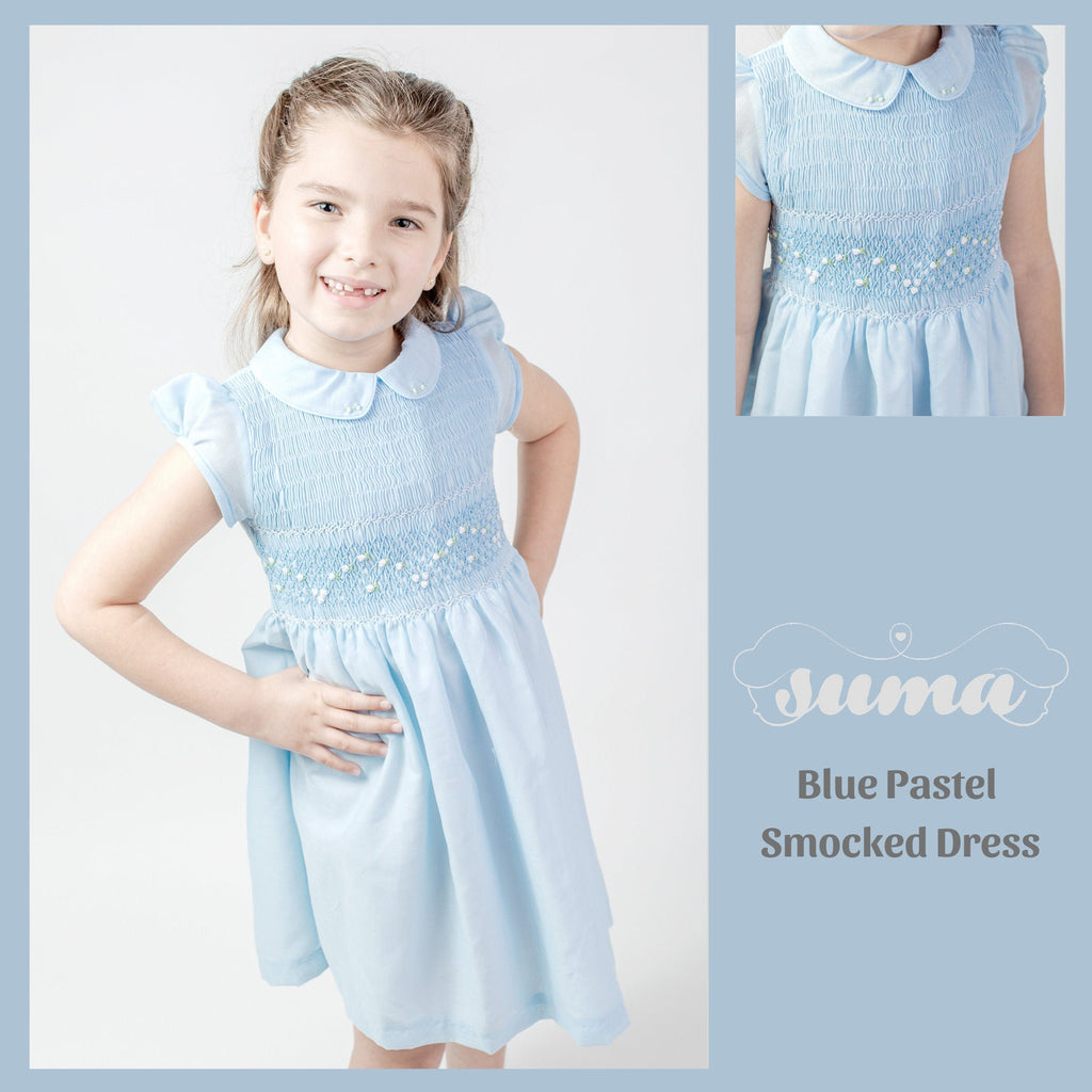 Pastel Blue Matching Sister Dresses, Flower Girl Dresses, Smocked dresses, Baby Dresses, Girl Dresses