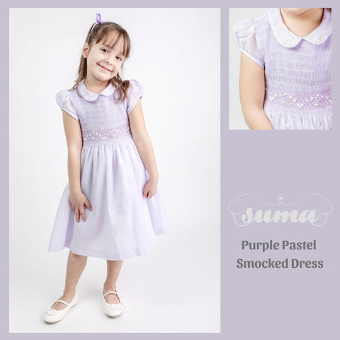 Pastel Lavender Matching Sister Dresses, Hand Smocked  Girl Dress Cotton Fabric
