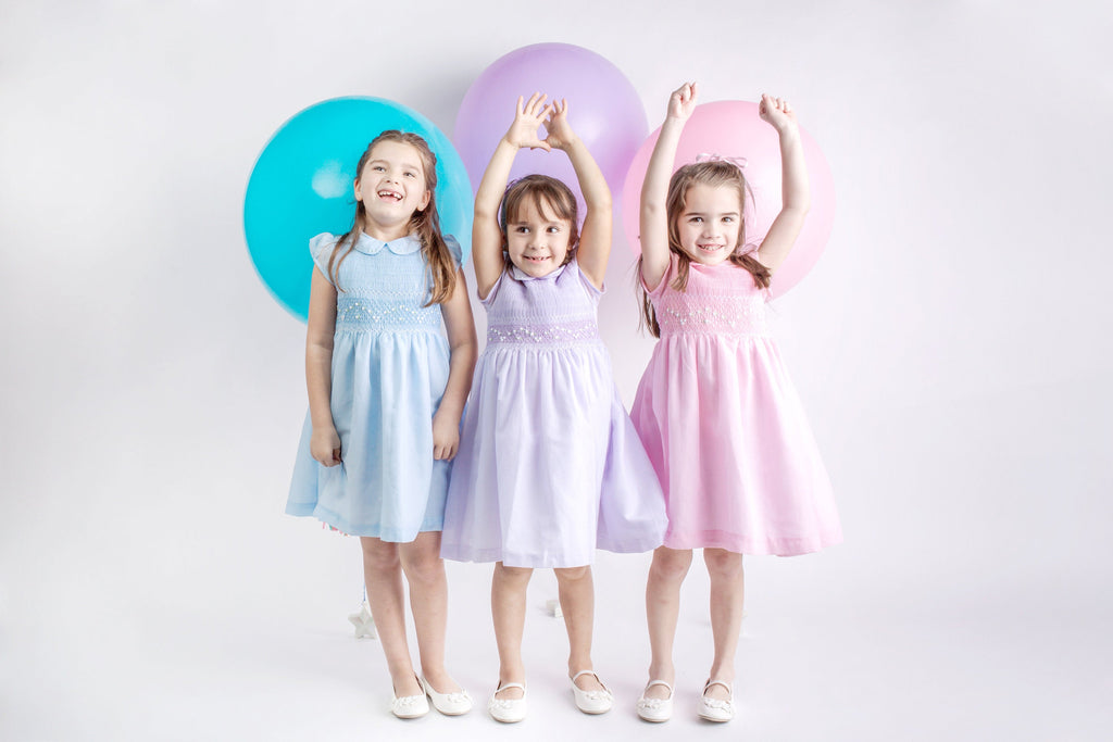 Pastel SUMA  Collection Matching Sister Dresses Cotton Fabric,   Smocked Dresses, White, Ivory, Lavander, Light Blue, Pink,